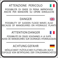 Descrizione del pericolo di piena improvvisa in 4 lingue