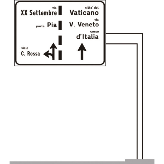 Segnale di preselezione urbano posto sopra la carreggiata